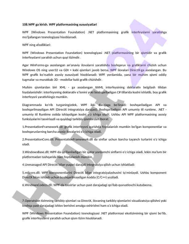 WPF PLATFORMASINING XUSUSIYATLARI