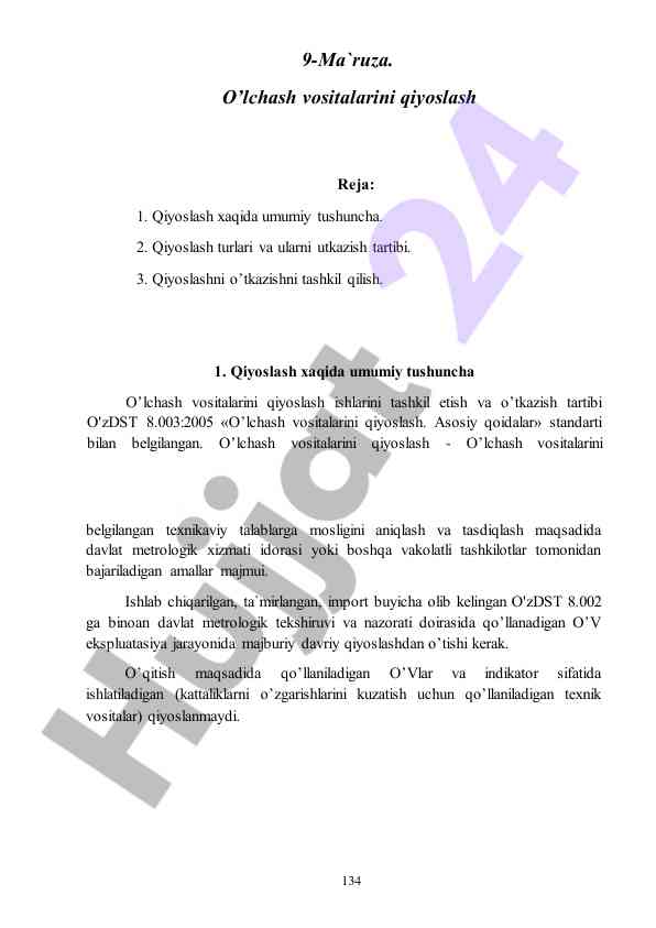 O’lchash vositalarini qiyoslash haqida umumiy tushuncha