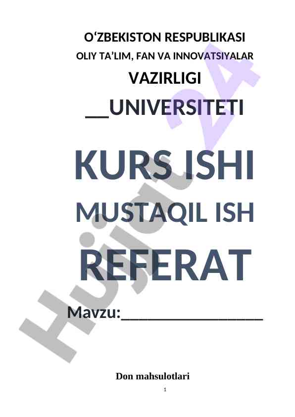 Don Mahsulotlari Va Ularning Sifat Ko’rsatkichlari