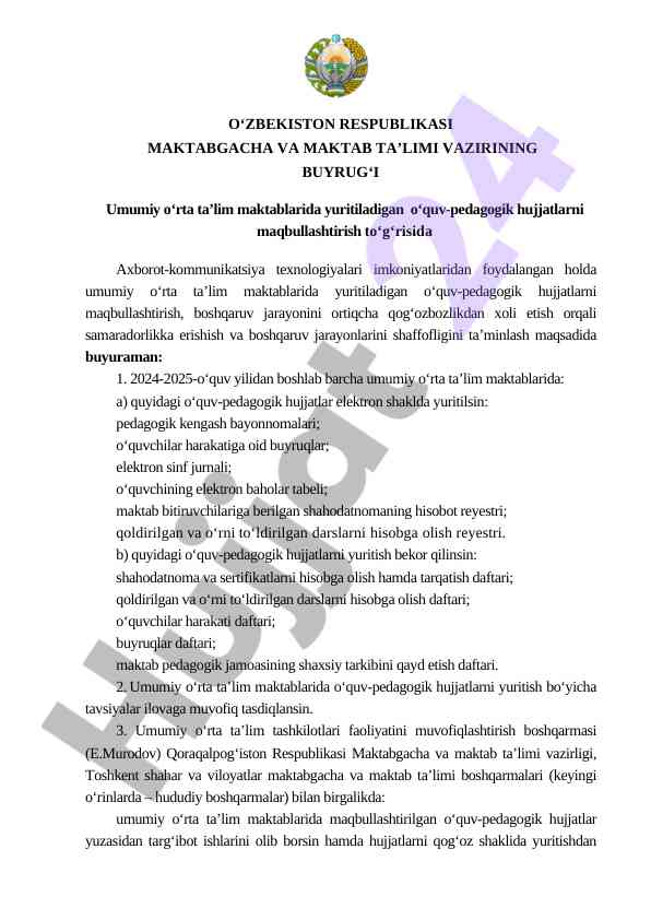 O‘quv-pedagogik hujjatlarni elektronlashtirish taqdiri