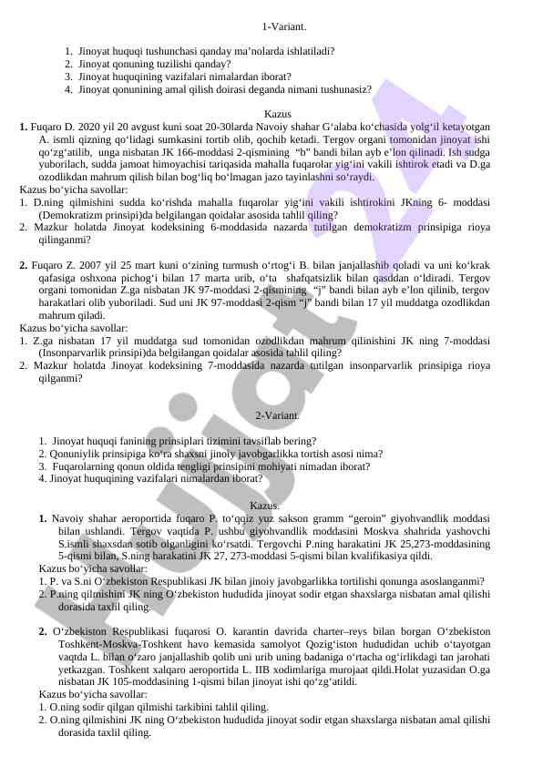 Jinoyat huquqi tushunchasi va vazifalari