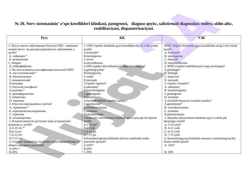 O'speli keselliklari klinikasi va diagnostikasi