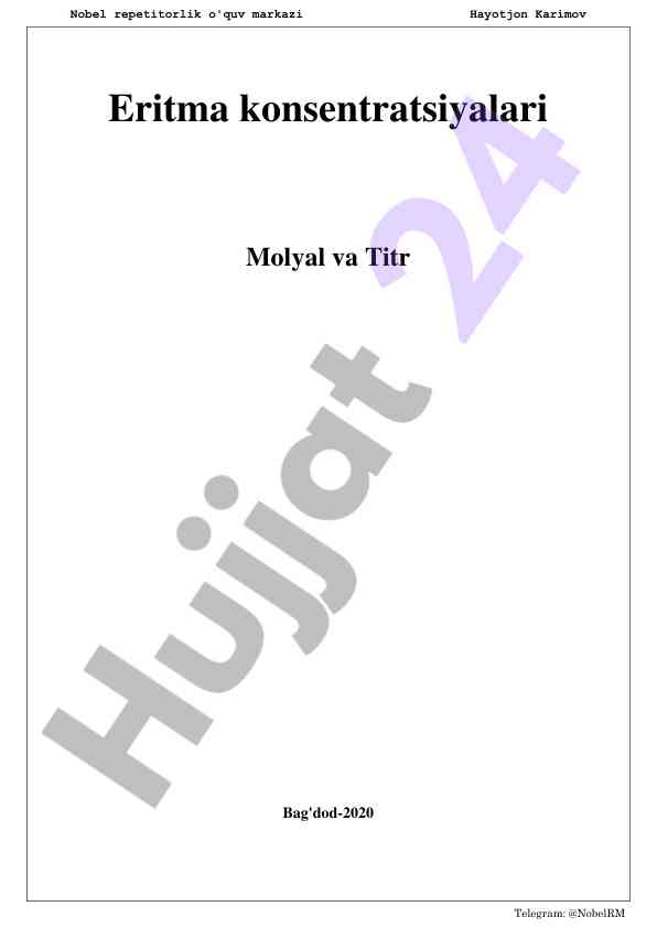 Eritma konsentratsiyalari haqida qo‘llanma