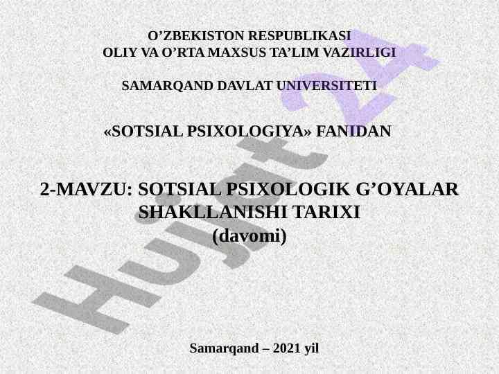 Sotsial psixologik g'oyalar shakllanishi tarixi