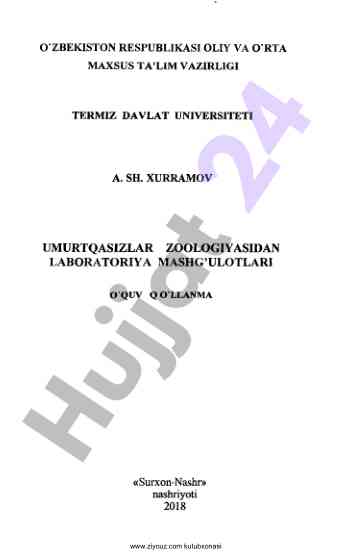 Umurtqasizlar zoologiyasidan laboratoriya mashg‘ulotlari