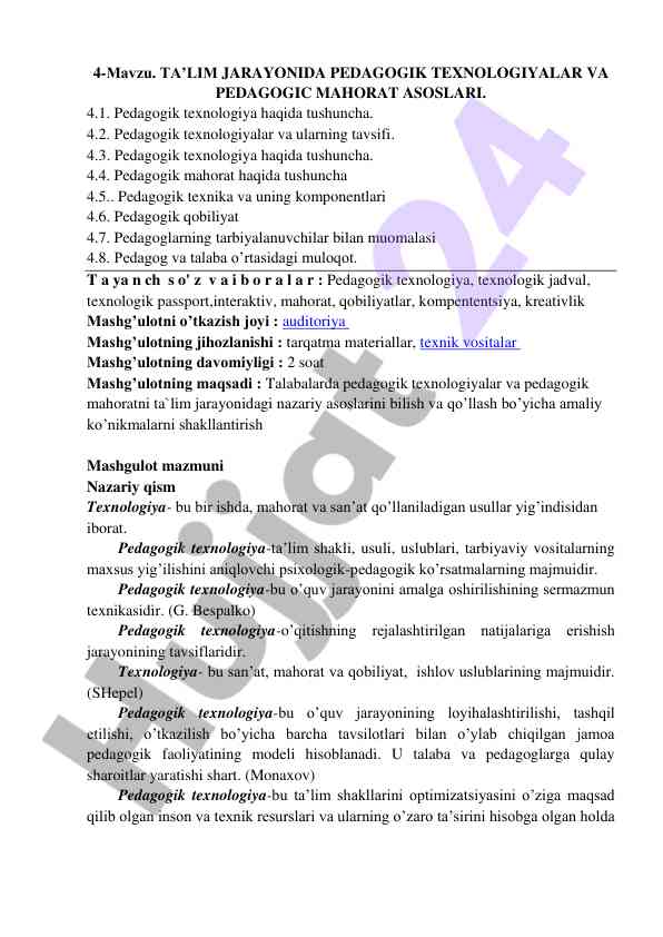 Pedagogik texnologiyalar va mahorat asoslari