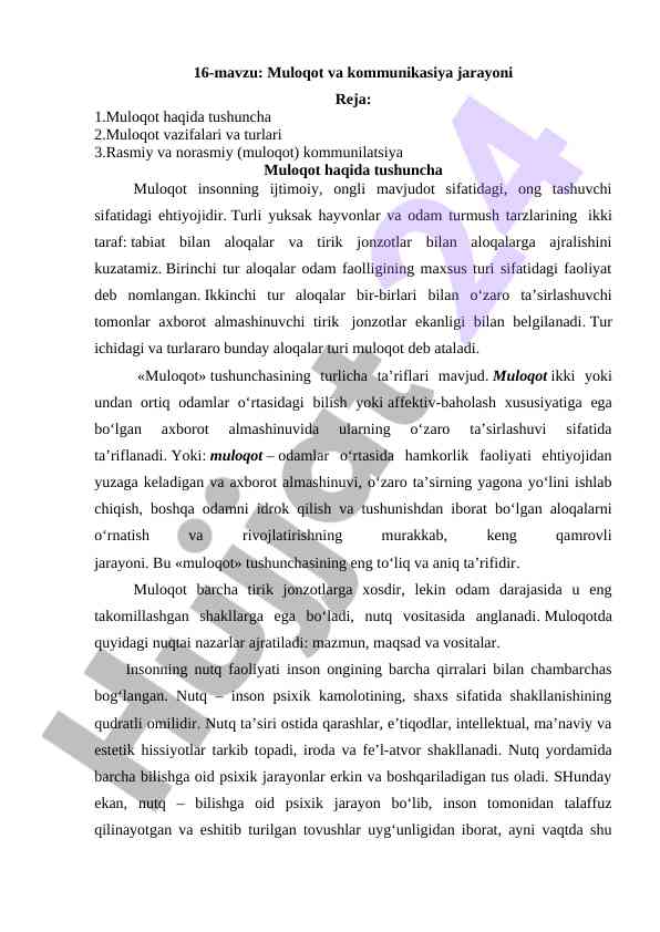 Muloqot va kommunikasiya jarayoni bilan tanishtirish