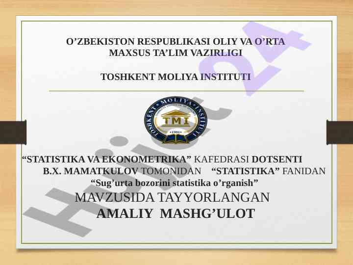 Sug'urta bozorida statistika o'rganish