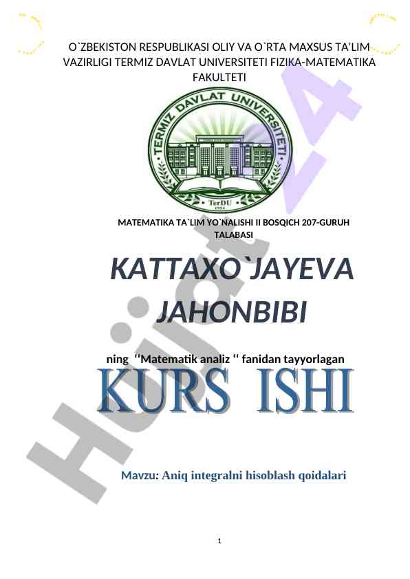 Aniq integralni hisoblash qoidalari tadqiqoti