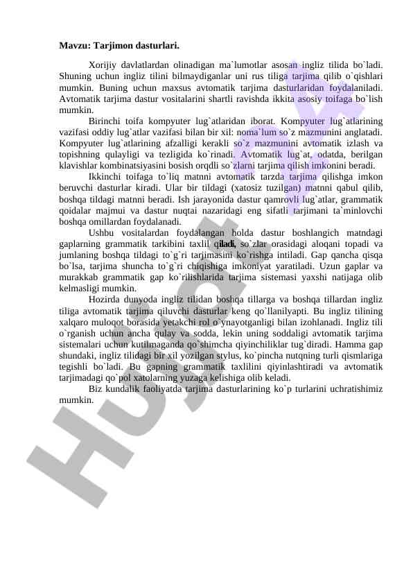 Tarjimon dasturlari va ularning turlari