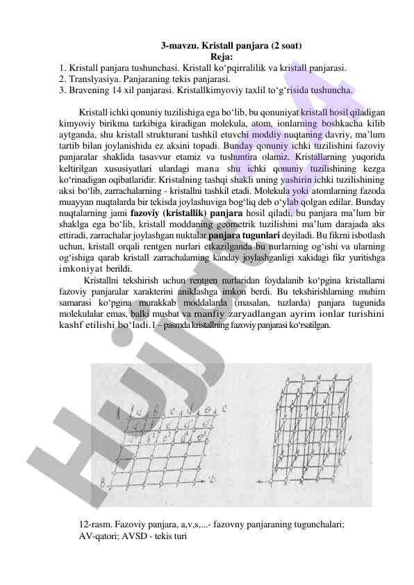 Kristall panjara tushunchasi va xususiyatlari