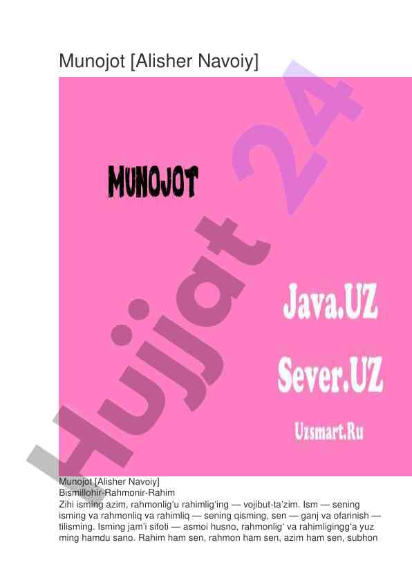 Munojot: alisher navoiy asarlarida ruhiy vijdon
