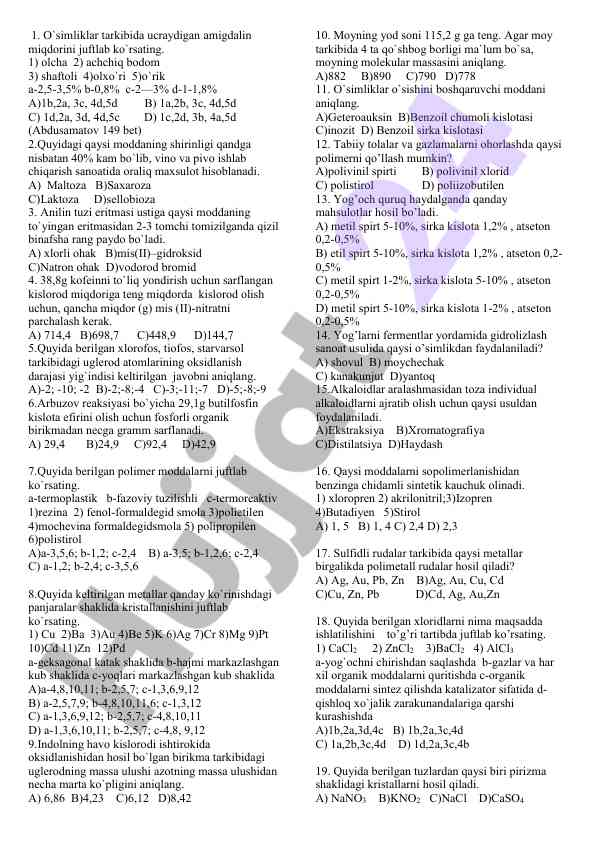 O`simliklarda amigdalin miqdorini tahlil qilish