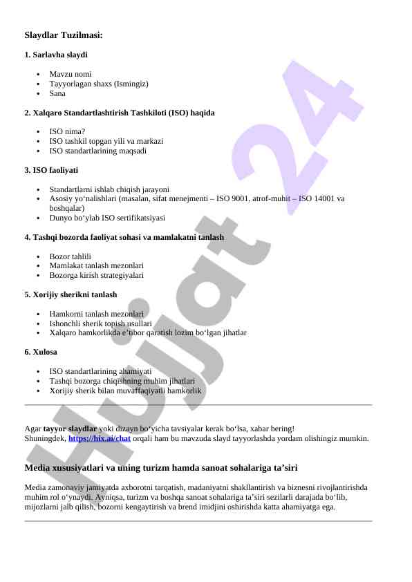 Iso standartlari va xalqaro hamkorlik