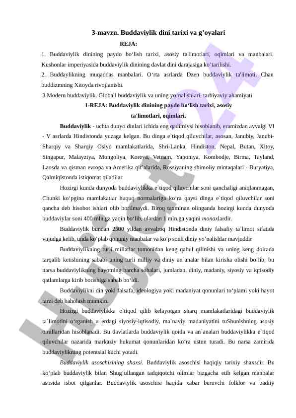 Buddaviylik dini tarixi va g‘oyalari