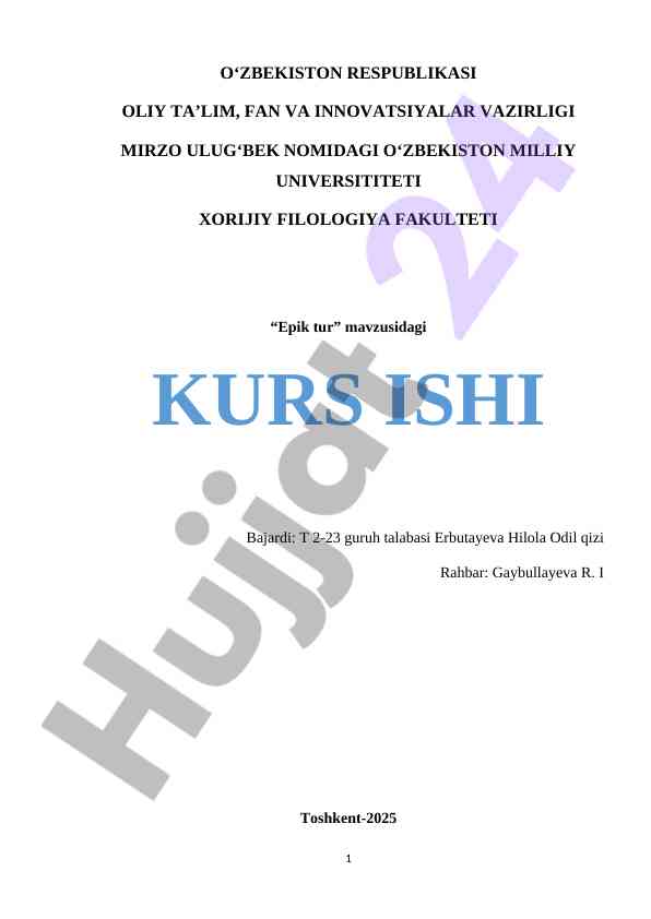 Epik tur mavzusidagi kurs ishining tahlili