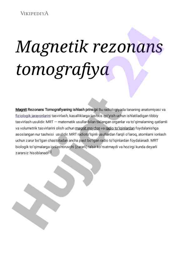 Magnetik rezonans tomografiya va uning ishlash prinsipi