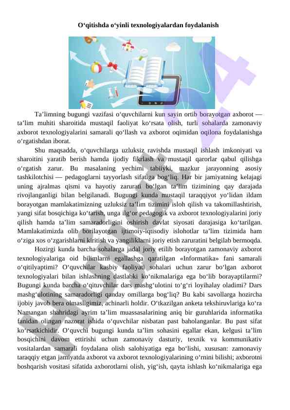 O‘qitishda o‘yinli texnologiyalarni foydalanish