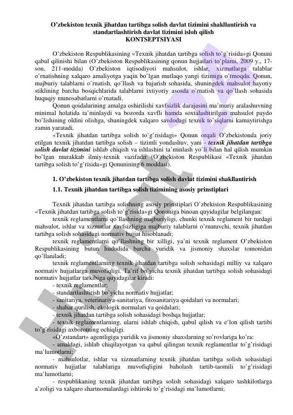 O’zbekiston texnik jihatdan tartibga solish konseptsiyasi