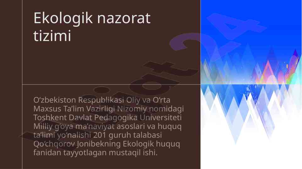 Ekologik nazorat tizimi haqida mustaqil ish