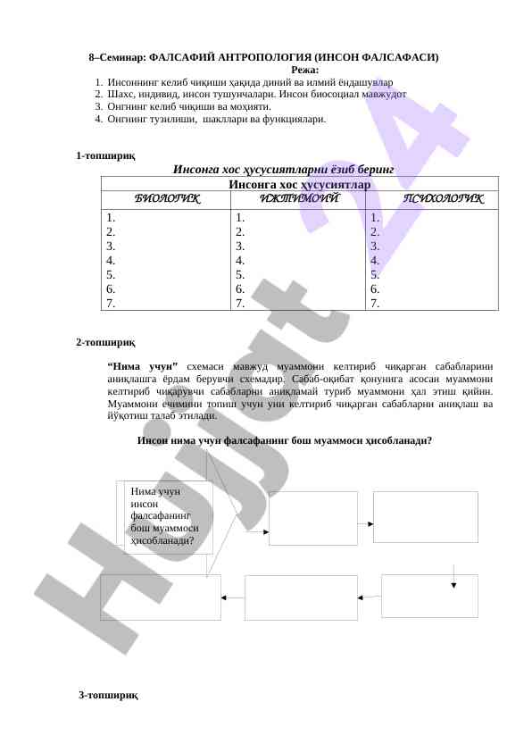 Фалсафий антропология тўғрисида мавзу тестлари