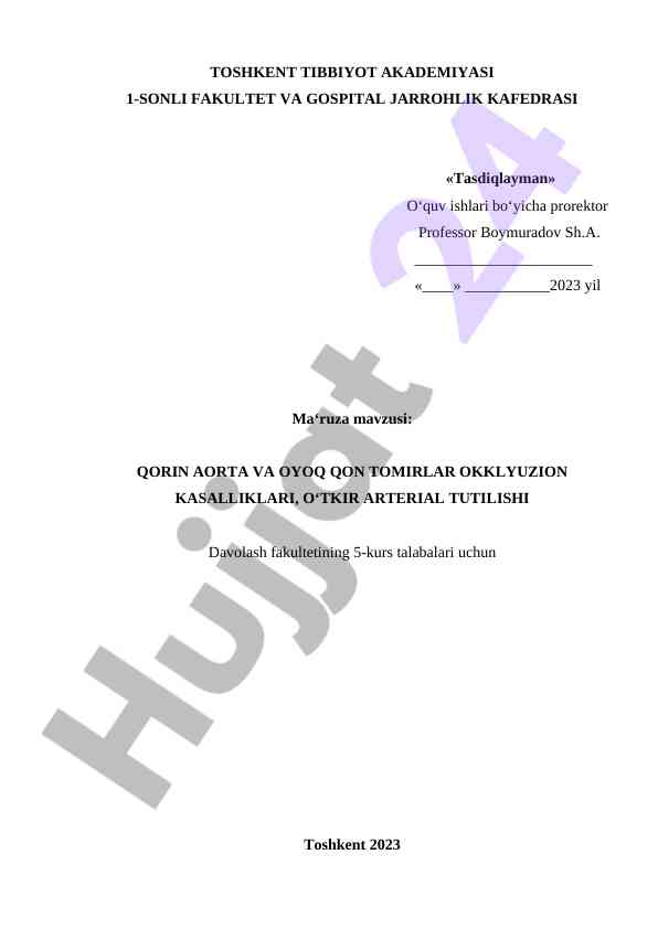 Qorin aorta va oyoq qon tomirlari okklyuzion kasalliklari