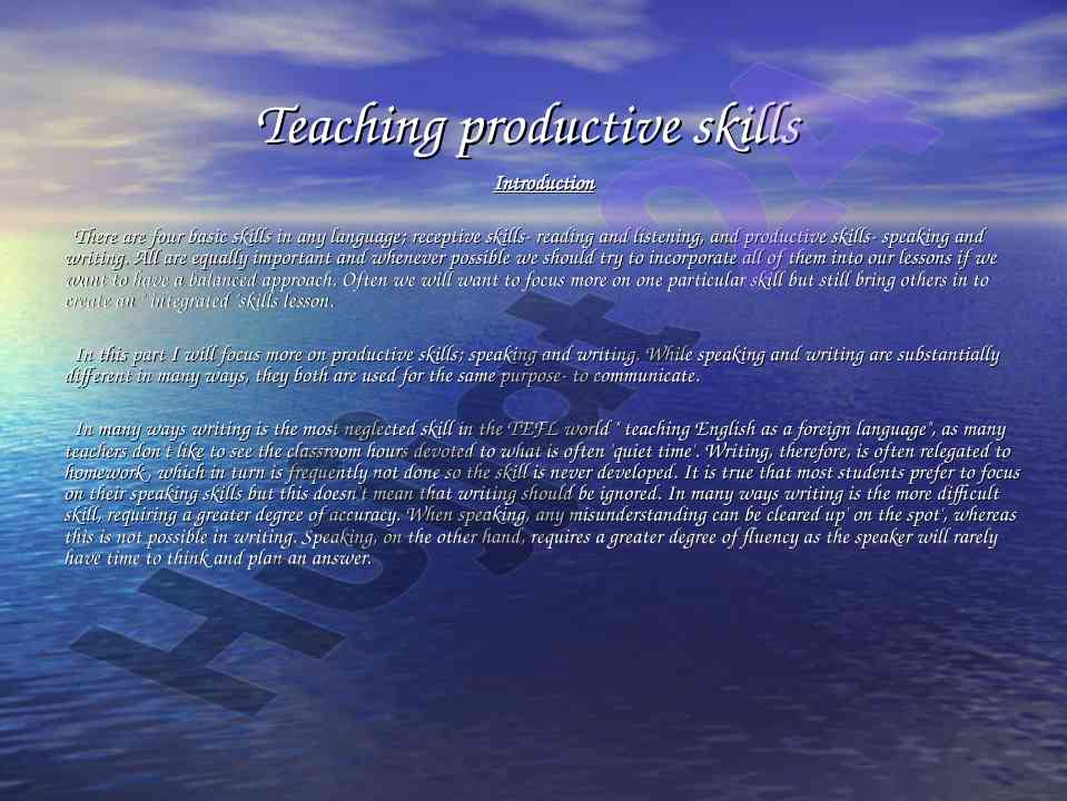 Teaching productive skills in english language education