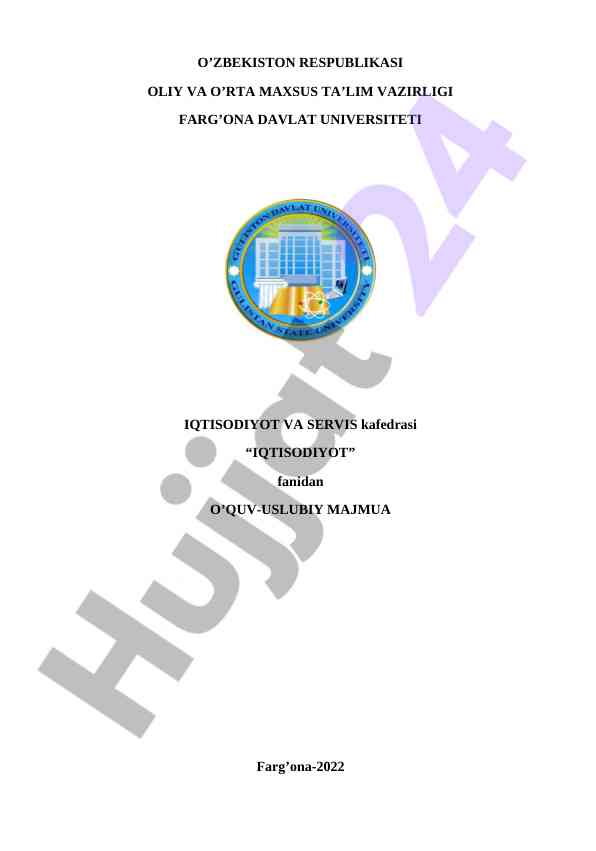 Iqtisodiyot fanidan o‘quv-uslubiy majmua 2022