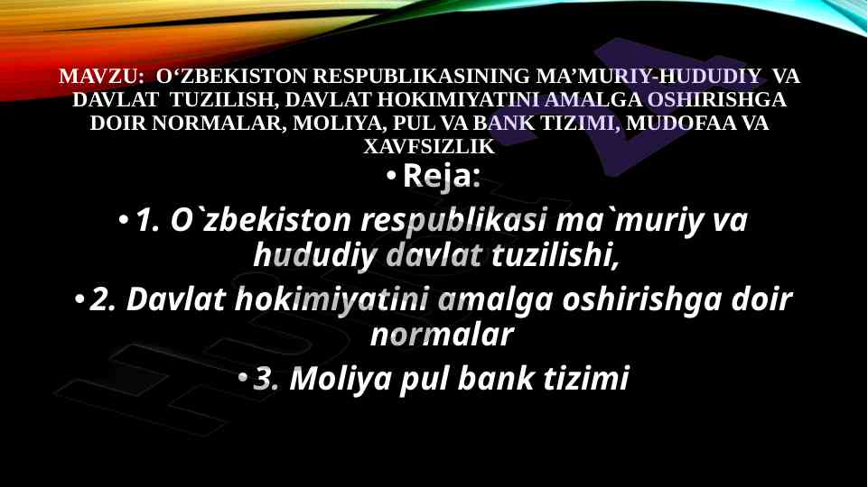 O‘zbekiston respublikasining davlat tuzilishi