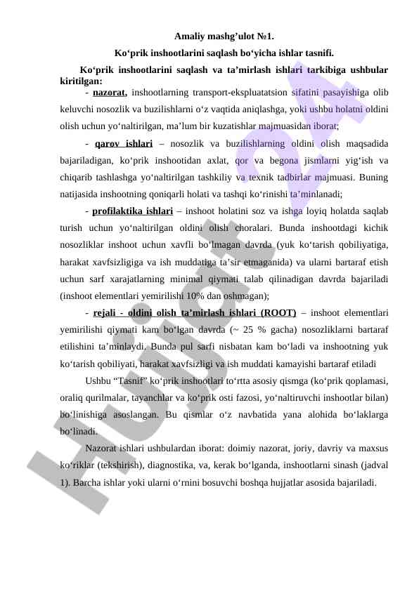 Ko‘prik inshootlarini saqlash va ta’minlash ishlari