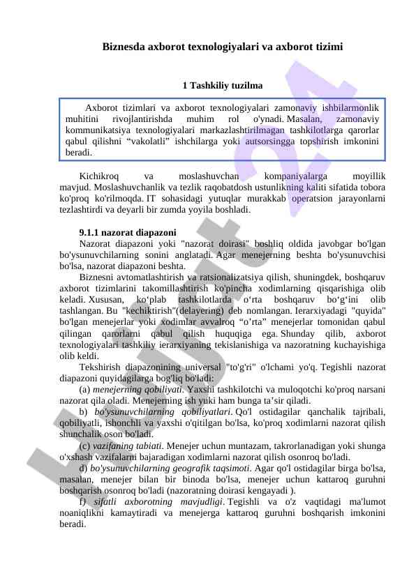 Axborot texnologiyalari va tashkiliy tuzilma