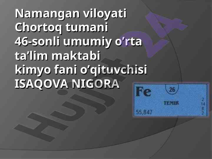 Temir elementining kimyoviy xossalari va oziqlanishi