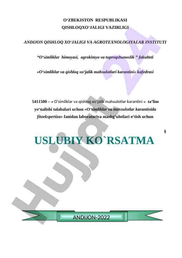 Oʻsimliklar himoyasi bo‘yicha laboratoriya mashg‘ulotlari
