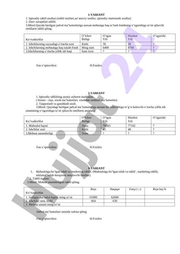 Iqtisodiy tahlil usullari va marketing tahlili