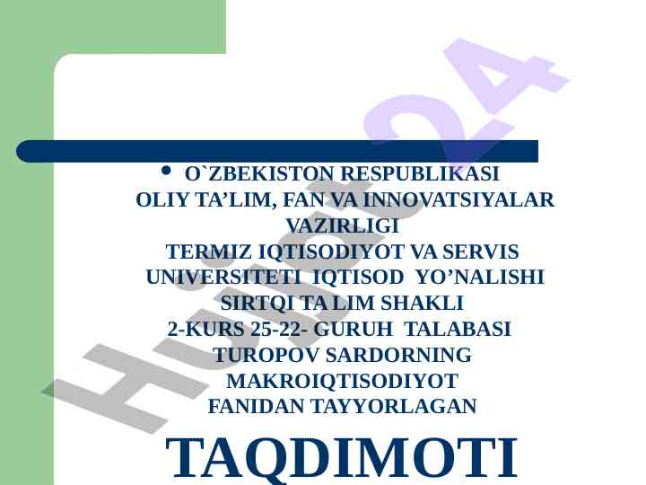 O'zbekistonda tashqi iqtisodiy aloqalar ta'siri