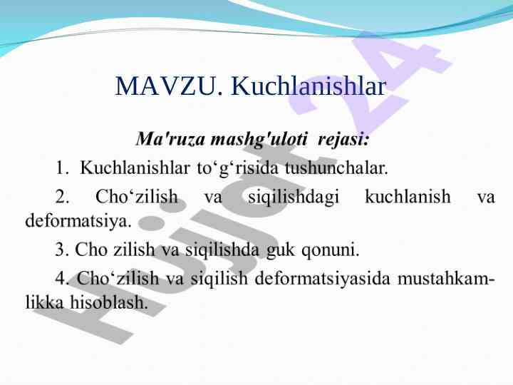 Kuchlanishning normal tashkil etuvchilari va deformatsiyalar