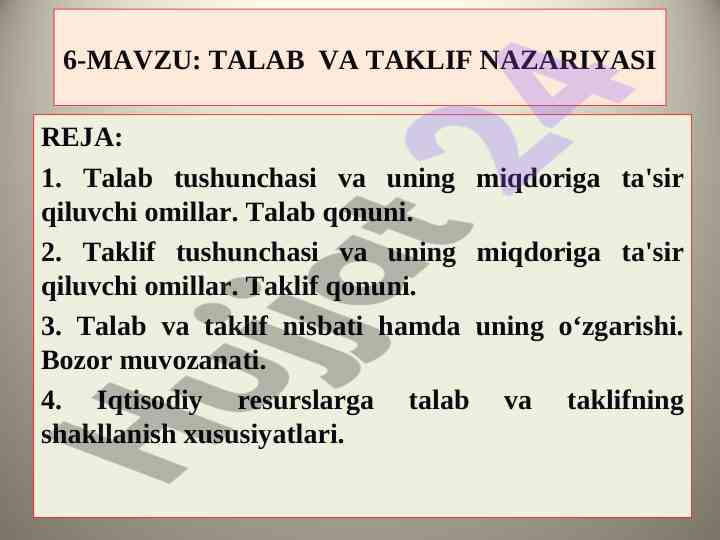 Talab va taklif nazariyasi asoslari