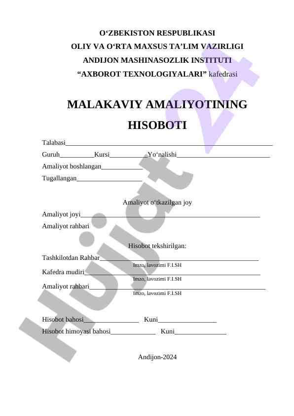 Axborot texnologiyalari malakaviy amaliyot hisoboti