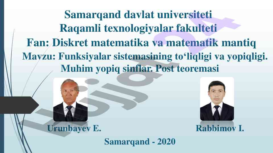 Funksiyalar sistemasining to‘liqligi va yopiqligi