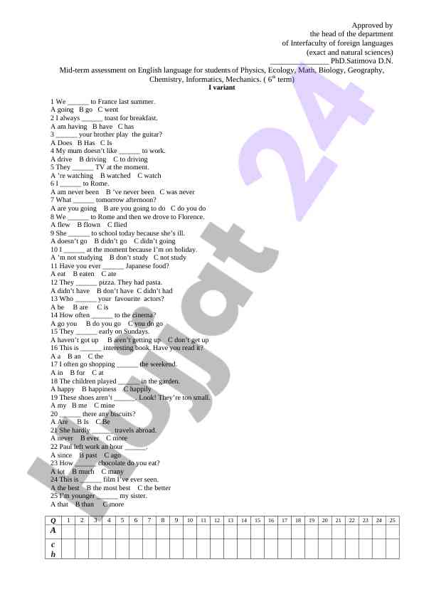 Mid-term english assessment for science students