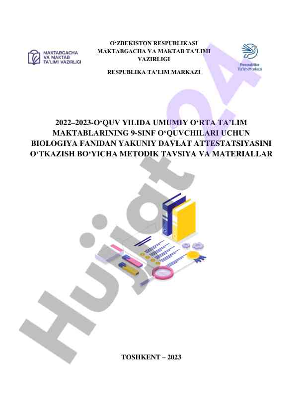 Metodik tavsiyalar biologiya fanidan 9-sinf uchun