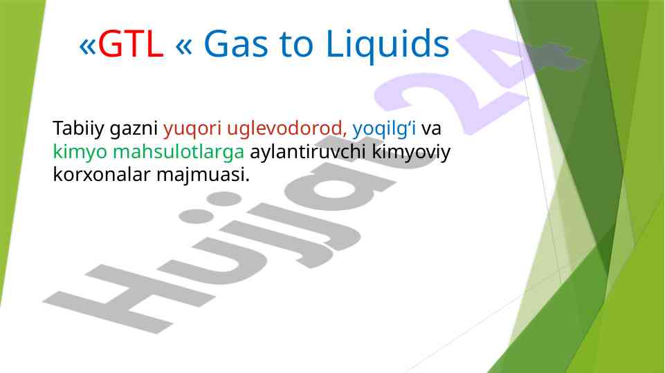 Gtl tabiiy gazni yoqilg‘i va kimyo mahsulotlariga aylantirish