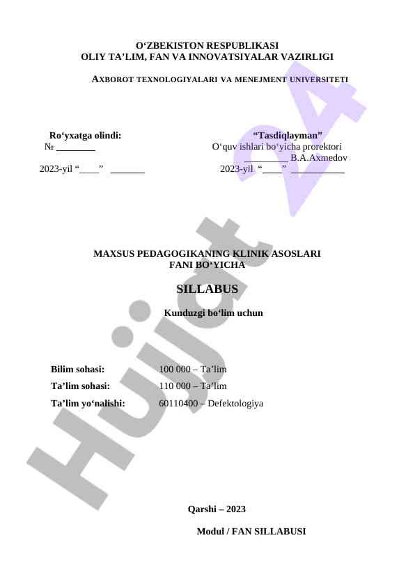 Maxsus pedagogikanning klinik asoslari sillabusi