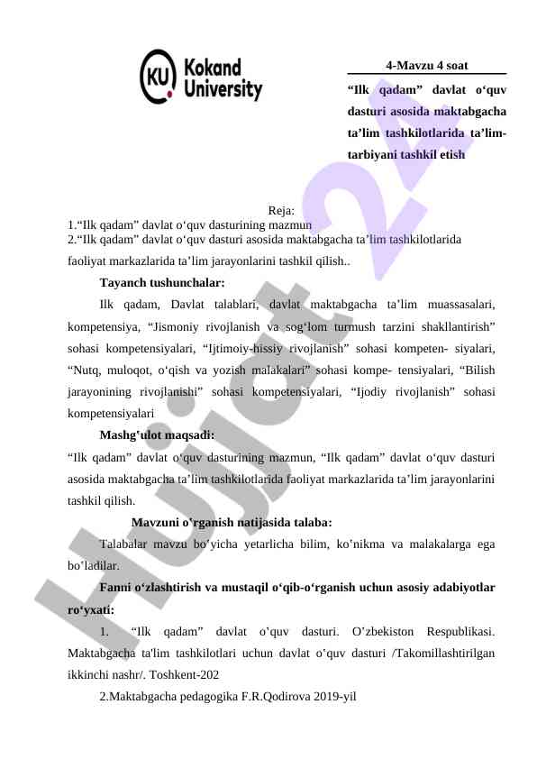 Ilk Qadam Davlat O‘quv Dasturi Asosida Ta’lim Tashkiloti
