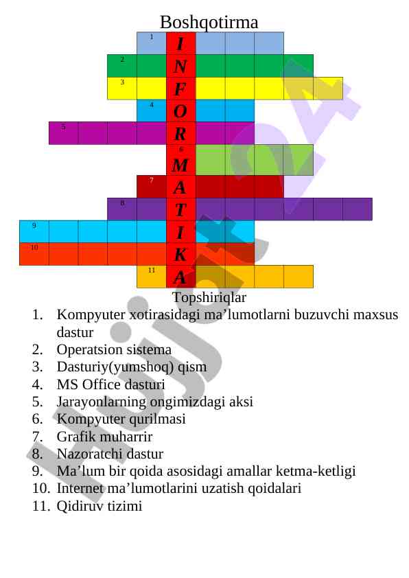 Boshqotirma topshiriqlar 7-sinf uchun