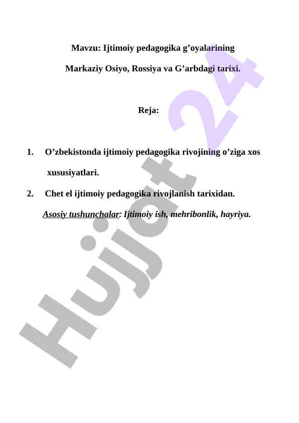 Ijtimoiy pedagogika g’oyalari tarixi markaziy osiyo