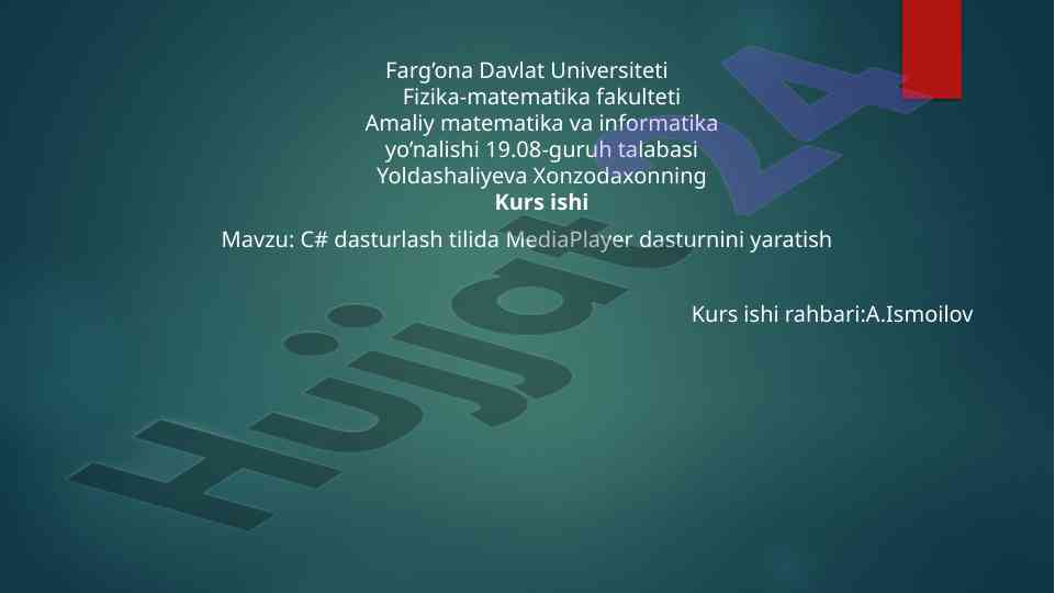 C# dasturlash tilida mediaplayer dasturni yaratish