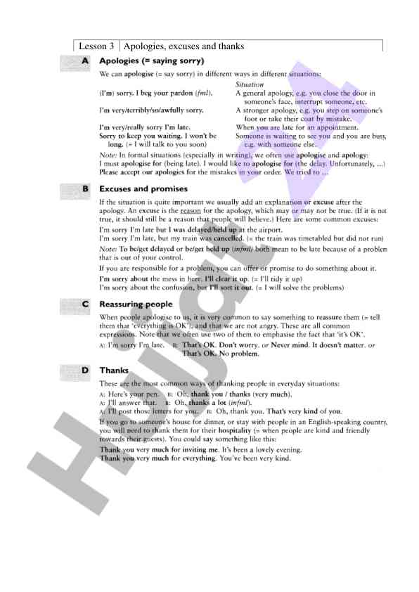 Lesson 3 apologies excuses and thanks