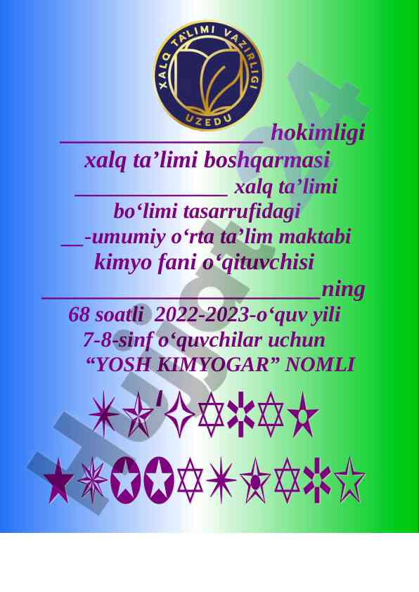 Yosh kimyogar to‘garagi uchun dars ishlanmasi