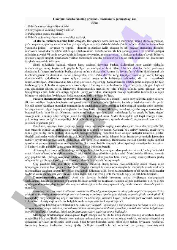 Falsafa fanining predmeti va jamiyatdagi roli